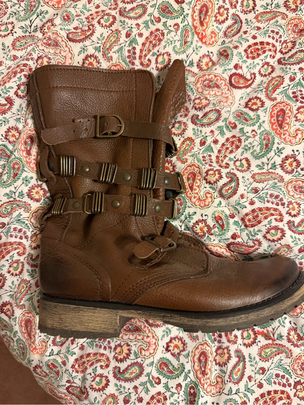 Steve Madden Brown Leather Buckle Combat Boot